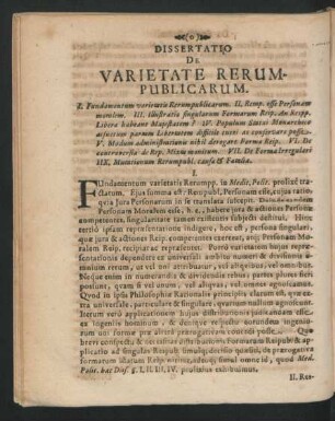 Dissertatio De Varietate Rerum Publicarum.