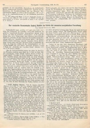 421-424 Der russische Ikonenmaler Andrej Rublëv im Lichte der neuesten sowjetischen Forschung