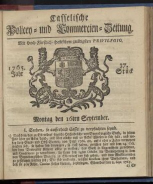 37. Stueck, Montag den 16ten September 1765