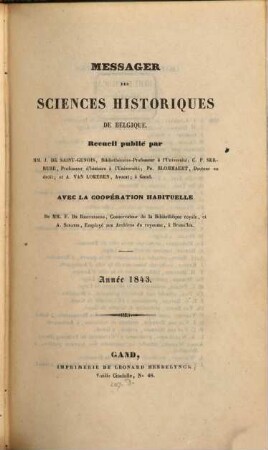 Messager des sciences historiques de Belgique. 1843
