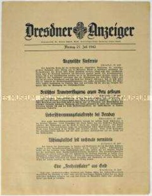 Nachrichtenblatt "Dresdner Anzeiger" u.a. zur Freiheitsstatue von New York