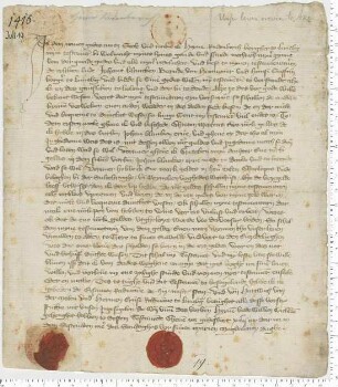 Testament des Bürgers Heyne Rodenborch, besiegelt durch die Ratsmannen Hartwich van der Molen und Hermen Cruse