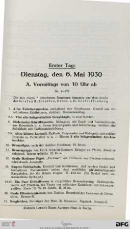 Erster Tag: Dienstag, den 6. Mai 1930 (Nr. 1-487)