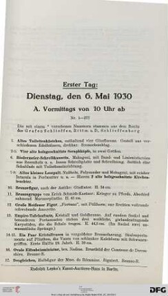 Erster Tag: Dienstag, den 6. Mai 1930 (Nr. 1-487)