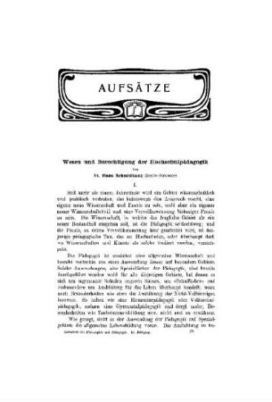 Wesen und Berechtigung der Hochschulpädagogik