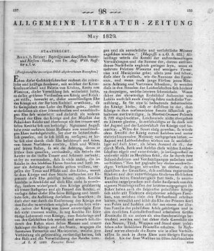 Heffter, A. W.: Beiträge zum deutschen Staats- und Fürstenrecht. Berlin: Reimer 1829 (Fortsetzung der im vorigen Stück abgebrochenen Rezension)