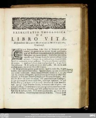 [I.] Exercitatio Theologica De Libro Vitae. Respondente Marco Michaele Michaelio, Genevensi.