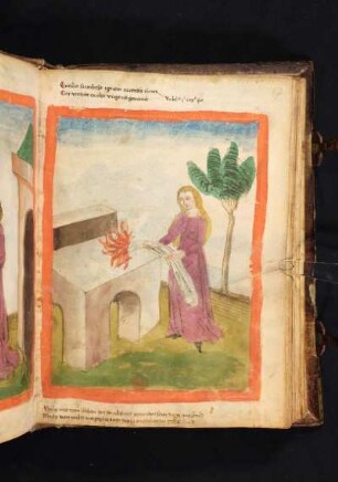 Mariensymbol: die Vestalin Aemilia entzündet mit ihrem Schleier das Feuer auf dem Altar im Tempel der Vesta