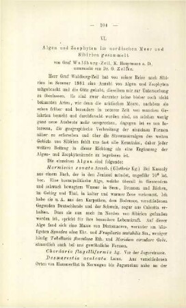 Algen und Zoophyten im nordischen Meer und Sibirien gesammelt von Graf Waldburg-Zeil, K. Hauptmann a. D. (Zeller)