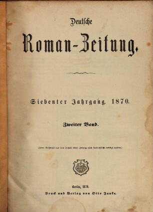 Deutsche Roman-Zeitung. 1870,2 = Jg. 7