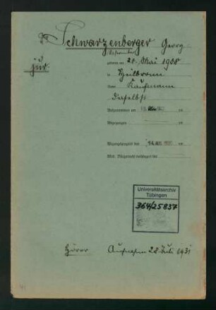 Schwarzenberger, Georg * 20.05.1908