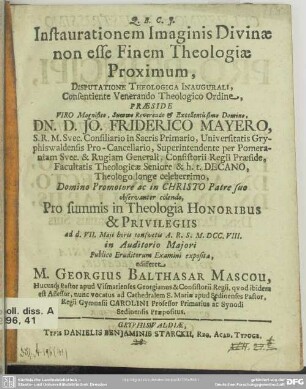 Instaurationem Imaginis Divinae non esse Finem Theologiae Proximum