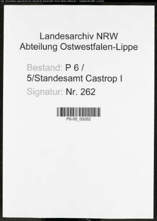 Sterberegister Standesamt Castrop-Rauxel Castrop I