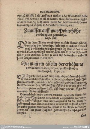 Zuwissen auff was Polus höhe der Quadrant gemacht sei. Cap. xiiii.
