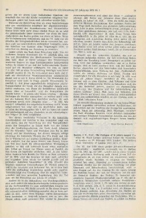 34-35 [Rezension] Barrett, Charles K., The prologue of St John's Gospel