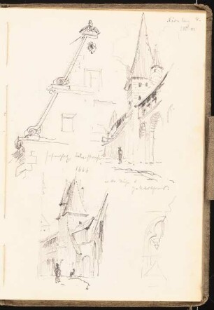Skizzenbuch 1901: Straßenflucht, Bürgerhäuser in Nürnberg perspektivische Ansichten