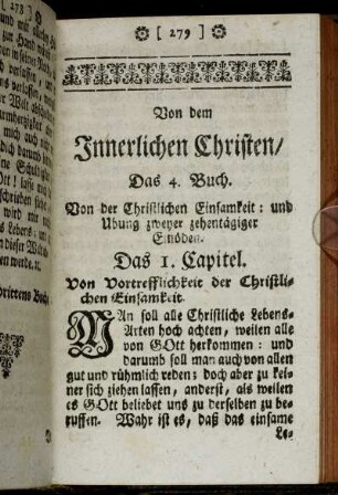 Das 1. Capitel. Von Vortrefflichkeit der Christlichen Einsamkeit.