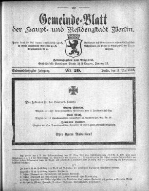 1916,20: Nr. 20, 14. Mai 1916