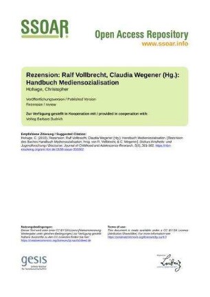 Rezension: Ralf Vollbrecht, Claudia Wegener (Hg.): Handbuch Mediensozialisation
