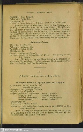C. Politische, berufliche und gesellige Vereine