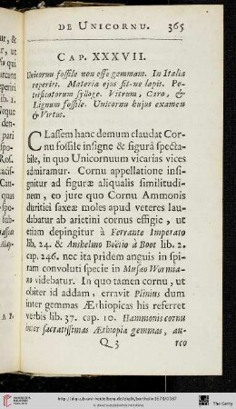 Cap. XXXVII. De Unicornu fossili