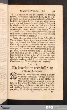 Cap. III. Die Inscription oder äusserliche Tituls-Uberschrifft.