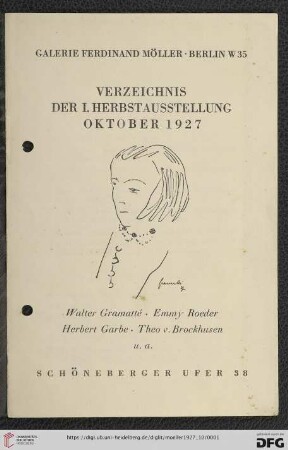 Verzeichnis der I. Herbstausstellung Oktober 1927 : Walter Gramatté, Emmy Roeder, Herbert Garbe, Theo v. Brockhusen u.a.