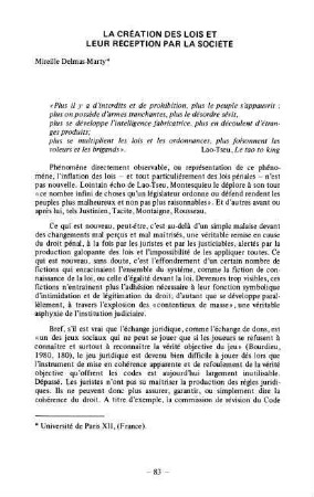 83-102, La création des lois et leur réception par la société