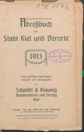1913: Adreßbuch der Stadt Kiel und Vororte 1913