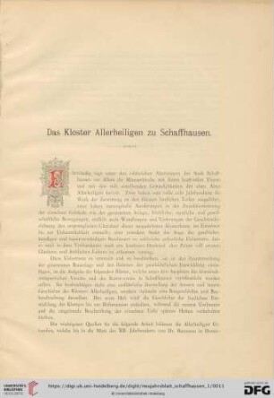 Das Kloster Allerheiligen zu Schaffhausen