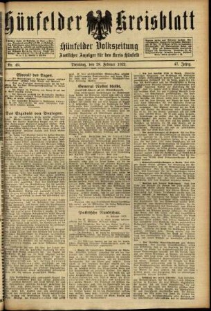 Ausgabe vom Dienstag, den 28. Februar 1922.