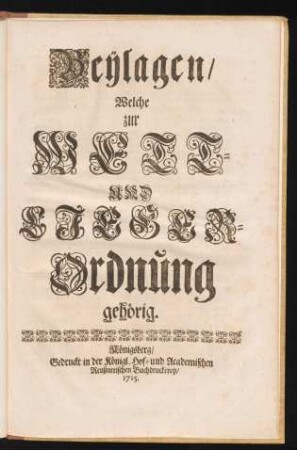 Beylagen, Welche zur Wett- Und Lieger-Ordnung gehörig.