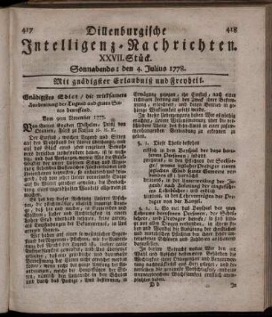 XXVII. Stück. Sonnabends: den 4. Julius 1778.