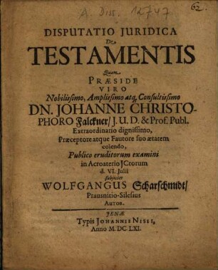 Disputatio Iuridica De Testamentis