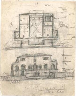 Hildebrand, Adolf von; Forte dei Marmi (Italien); Ferienhaus Hildebrand - Grundriss, Perspektive, Details