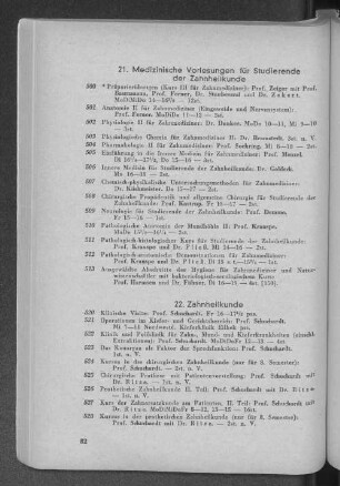 21. Medizinische Vorlesungen für Studierende der Zahnheilkunde