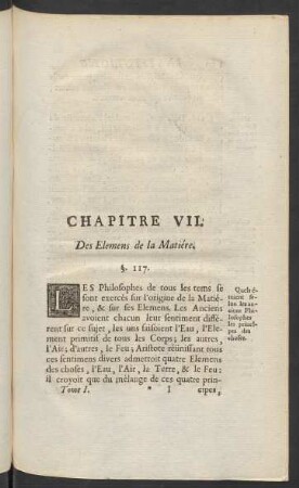 Chapitre VII. Des Elemens de la Matiére.