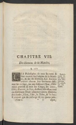 Chapitre VII. Des Elemens de la Matiére.