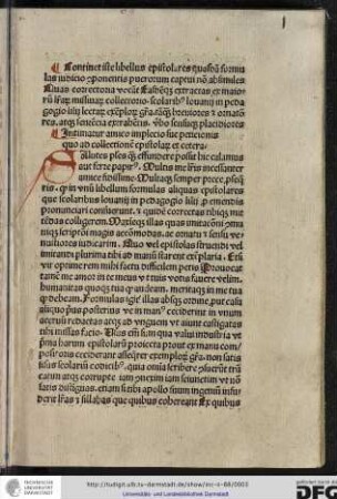 Continet iste libellus epistolares quasdam formulas iudicio componentis puerorum captui non absimiles...