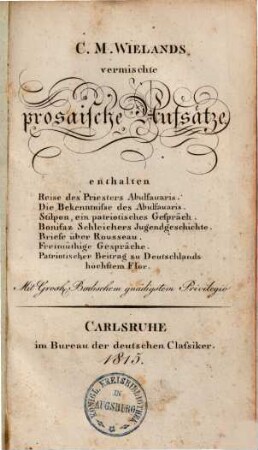 Vermischte prosaische Aufsätze