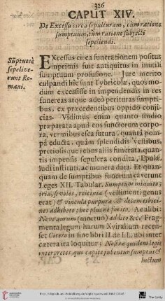 Cap. XIV. De Excessu circa sepulturam, cum ratione sumptuum, tumratione subjecti sepeliendi