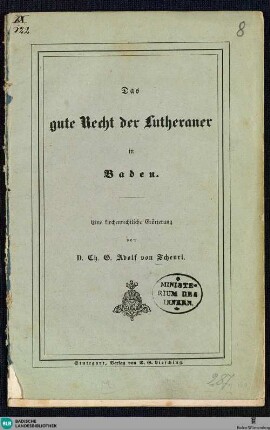 Das gute Recht der Lutheraner in Baden : eine kirchenrechtliche Erörterung