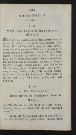 Neunter Abschnitt. VIII. Die Lufterscheinungen oder Meteore.