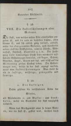 Neunter Abschnitt. VIII. Die Lufterscheinungen oder Meteore.