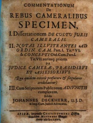 Commentationum de rebus cameralibus specimen ...