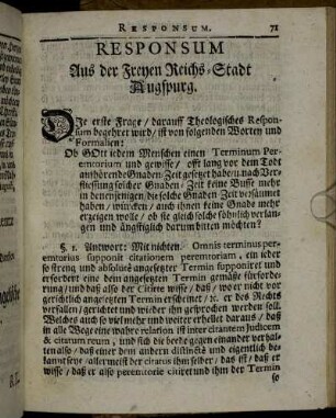Responsum Aus der Freyen Reichs-Stadt Augspurg.