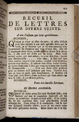 Recueil de Lettres sur Divers Sujets.