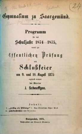 Programm : für das Schuljahr .., 1874/75