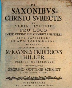 De Saxonibus Christo subiectis ex Albini iudicio