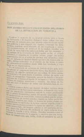 Don Andres Bello y los supuestos delatores de la revolución en Venezuela